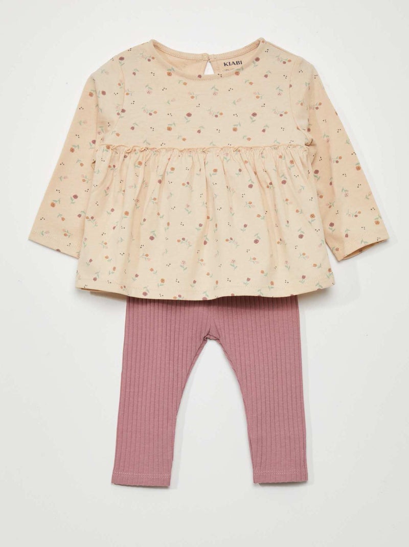 Ensemble t-shirt + legging - 2 pièces Beige/rose - Kiabi