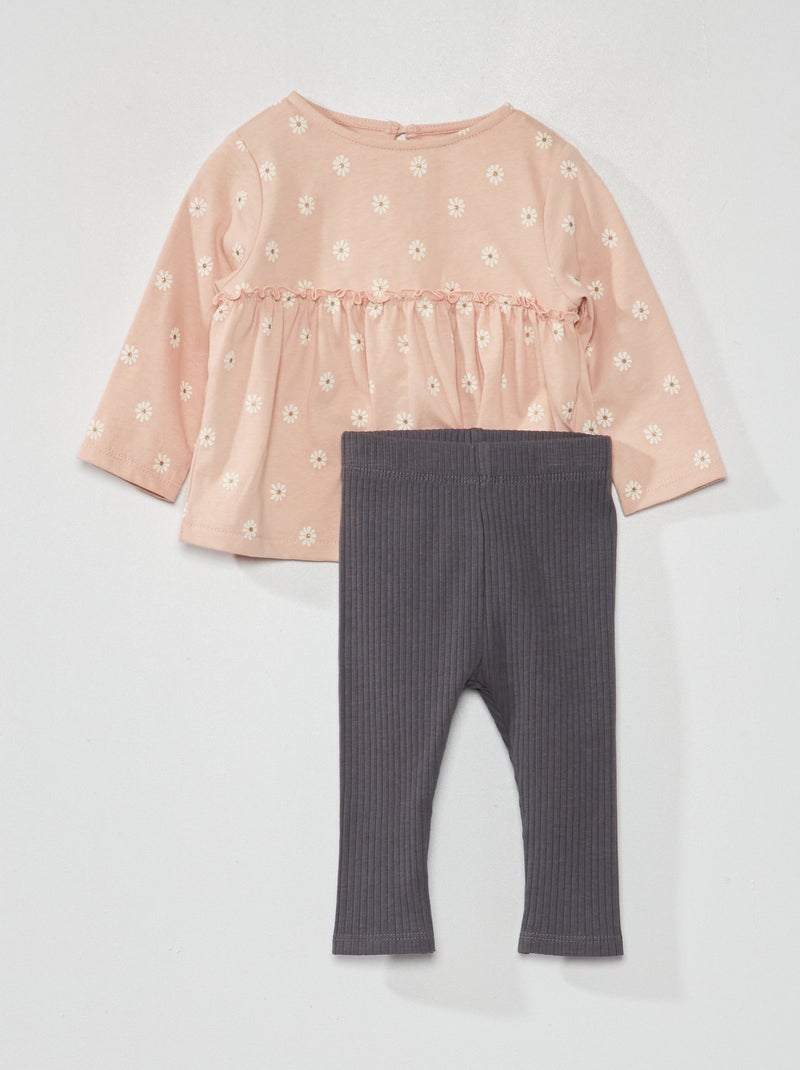 Ensemble t-shirt + legging - 2 pièces Rose/gris - Kiabi