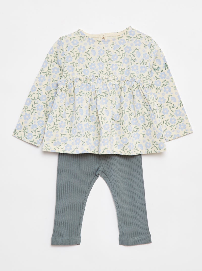 Ensemble t-shirt + legging côtelé - 2 pièces Blanc - Kiabi