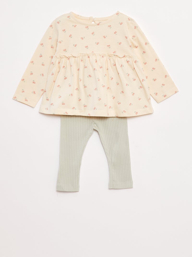Ensemble t-shirt + legging côtelé - 2 pièces Bleu - Kiabi