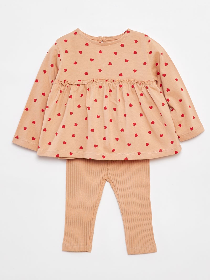 Ensemble t-shirt + legging côtelé - 2 pièces Rose - Kiabi