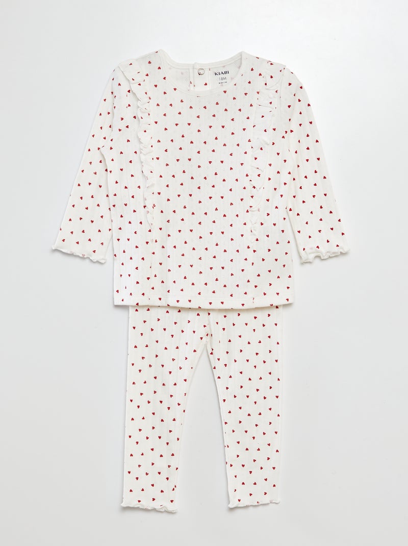 Ensemble t-shirt + legging de pyjama motif cœurs - 2 pièces BLANC - Kiabi