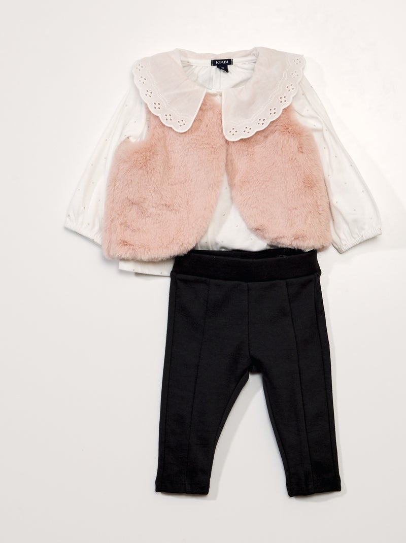 Ensemble t-shirt + legging + gilet - 3 pièces Rose - Kiabi
