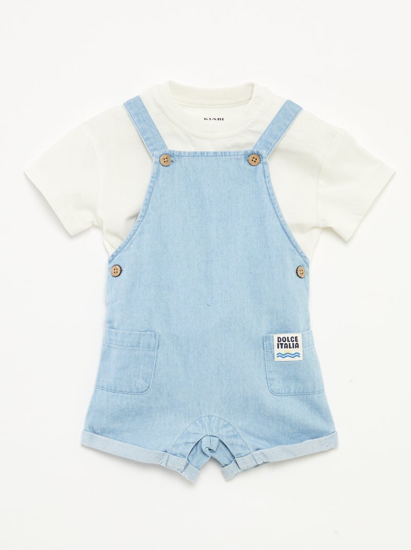 Ensemble t-shirt + salopette en denim - 2 pièces BLANC - Kiabi
