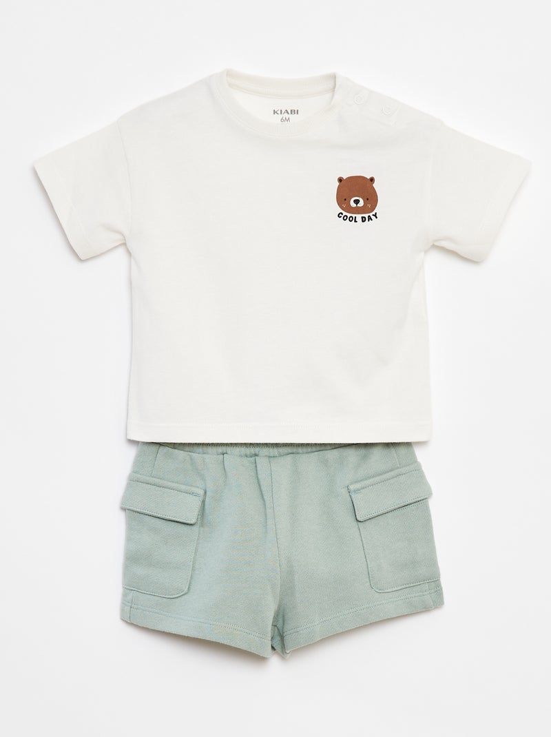 Ensemble t-shirt + short avec poches - 2 pièces Blanc - Kiabi