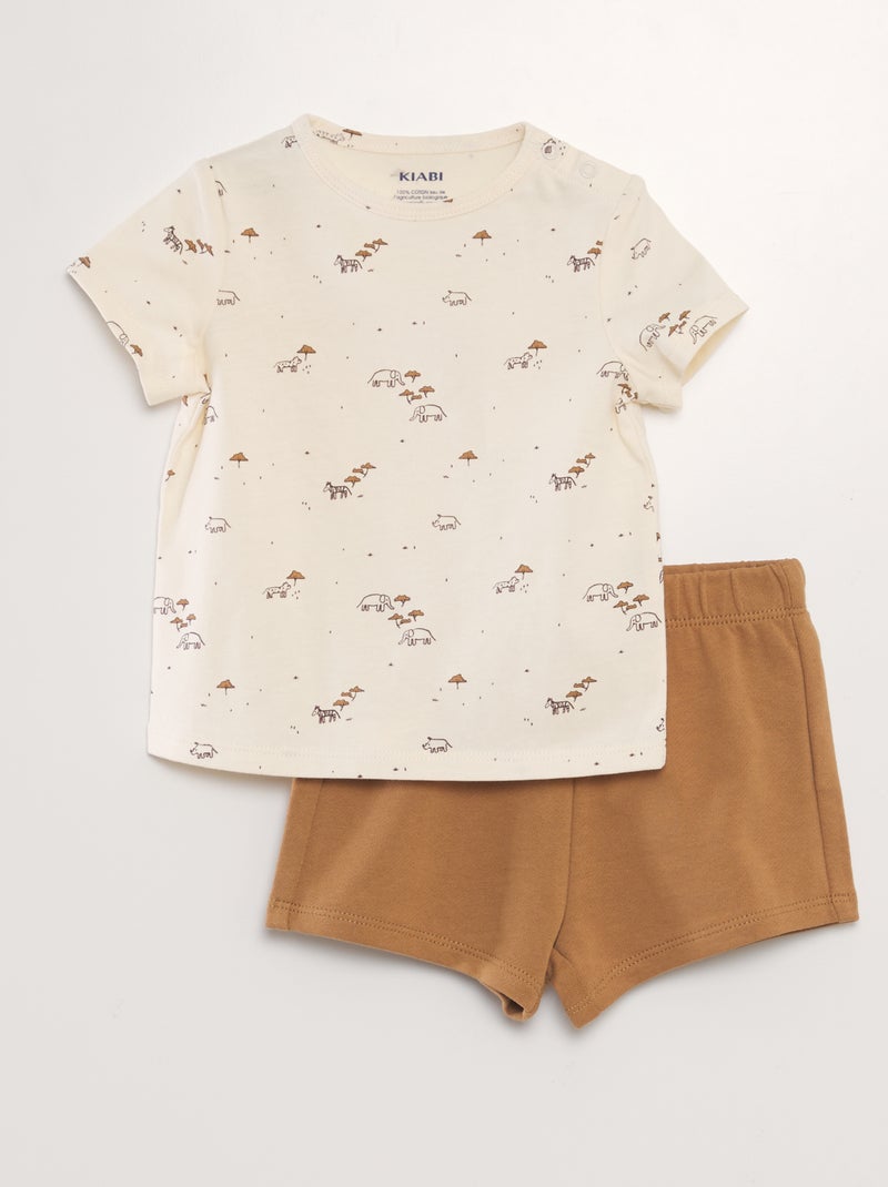 Ensemble T-shirt + short en coton 'savane' - 2 pièces Beige/marron - Kiabi