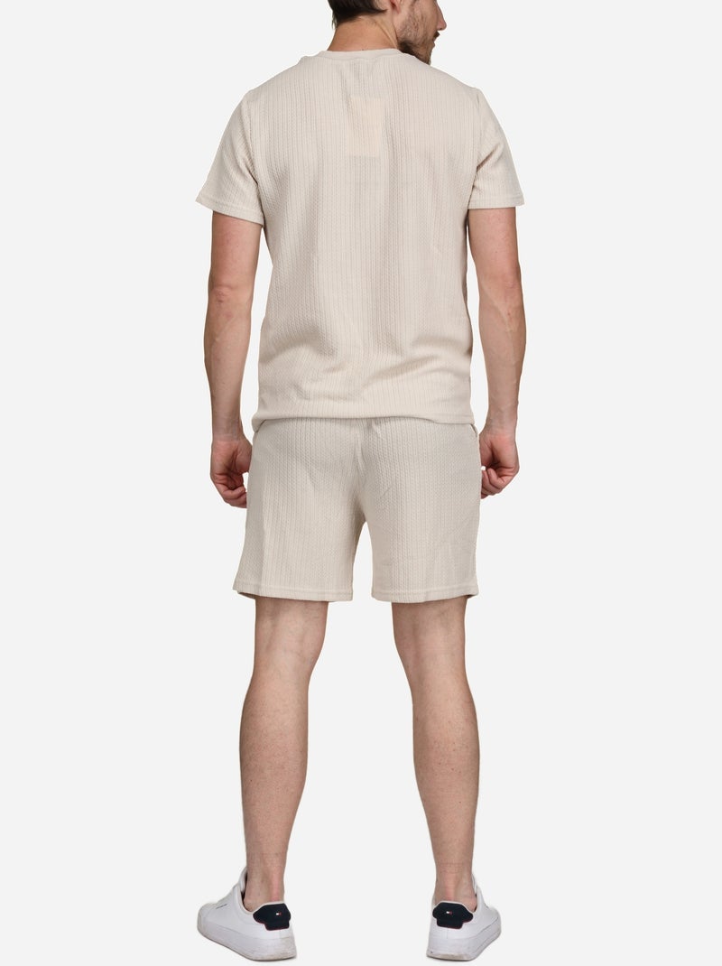 Ensemble t-shirt short unis à motif - Frilivin Crème - Kiabi