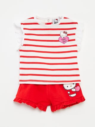 Ensemble t-shirt + short volantés 'Hello Kitty' - 2 pièces