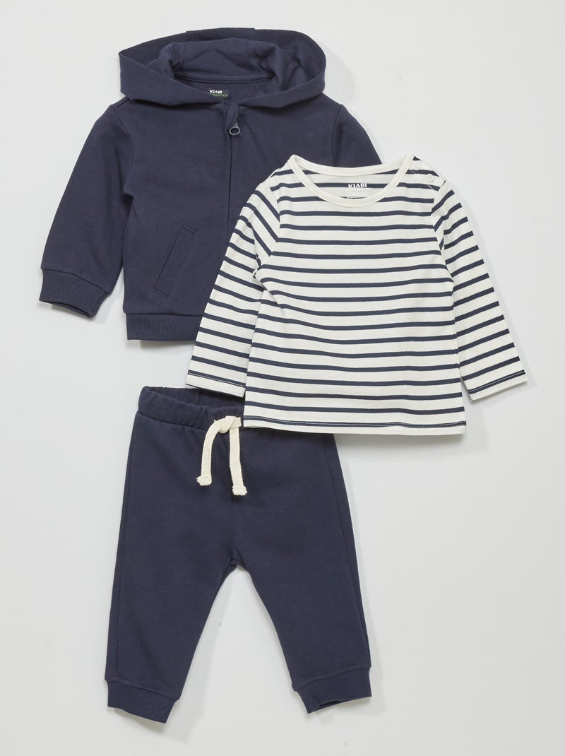 Ensemble t-shirt + sweat + jogging - 2 pièces Bleu marine - Kiabi