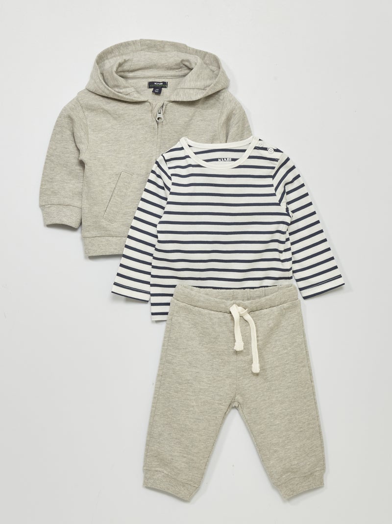 Ensemble t-shirt + sweat + jogging - 2 pièces Gris - Kiabi