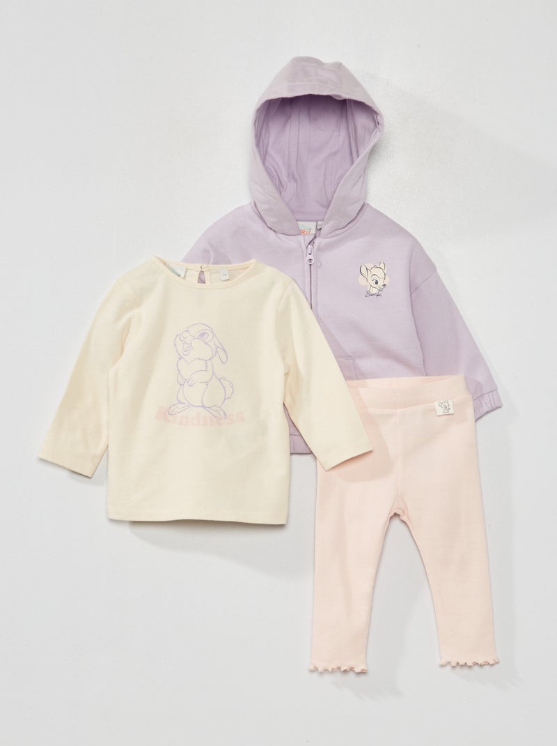 Ensemble t-shirt + veste à capuche + legging 'Bambi' - 3 pièces Violet/rose - Kiabi