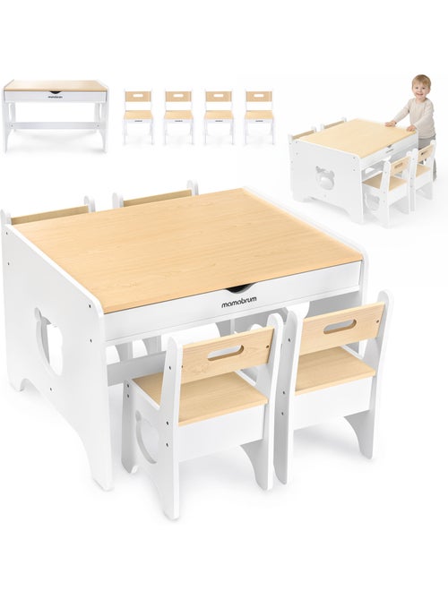 Ensemble table avec 2 tiroirs et 4 chaises ours en bois mamabrum - Kiabi