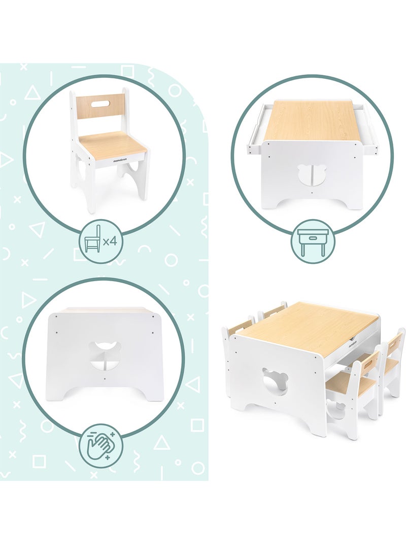 Ensemble table avec 2 tiroirs et 4 chaises ours en bois mamabrum Blanc - Kiabi