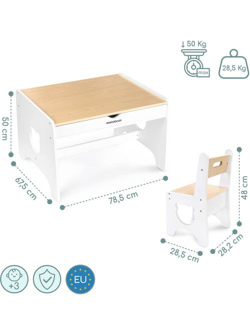 Ensemble table avec 2 tiroirs et 4 chaises ours en bois mamabrum - Kiabi
