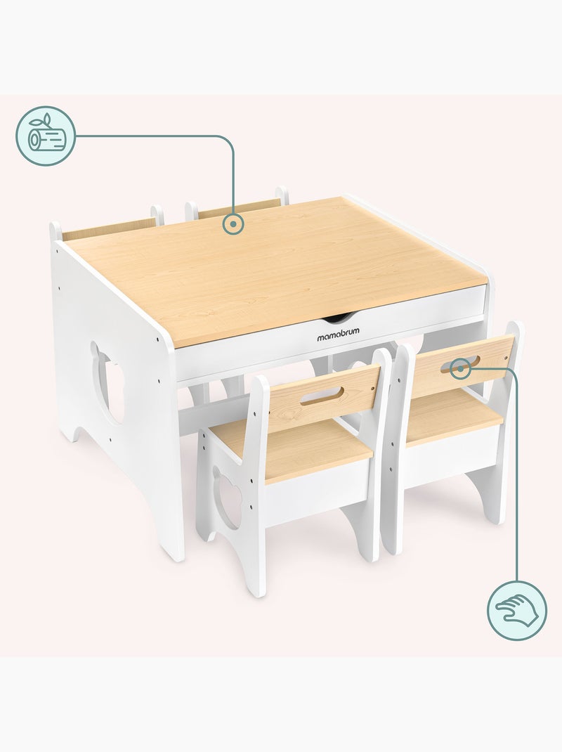 Ensemble table avec 2 tiroirs et 4 chaises ours en bois mamabrum Blanc - Kiabi