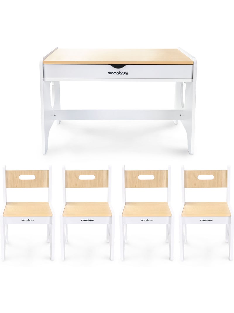 Ensemble table avec 2 tiroirs et 4 chaises ours en bois mamabrum Blanc - Kiabi
