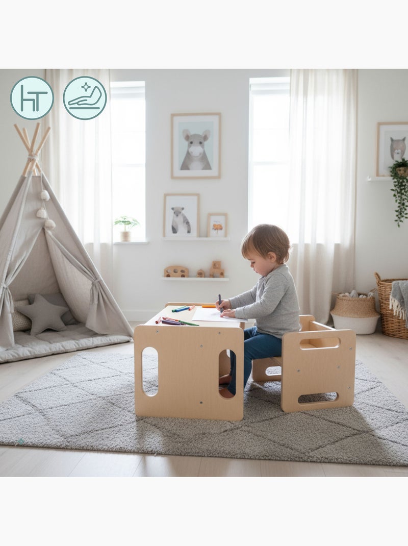 Ensemble table et chaise - mamabrum, montessori en bois multifonction 6 en 1 Beige - Kiabi