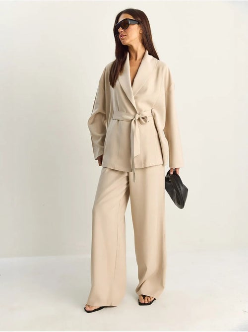 Ensemble taille haute avec détail nœud et col châle lucci - Kiabi