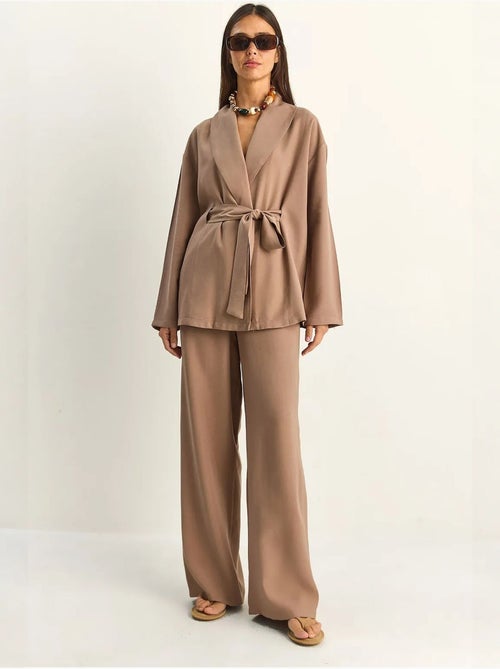 Ensemble taille haute avec détail nœud et col châle lucci - Kiabi