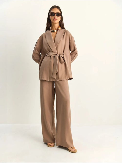 Ensemble taille haute avec détail nœud et col châle lucci - Kiabi
