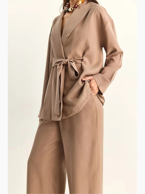 Ensemble taille haute avec détail nœud et col châle lucci - Kiabi