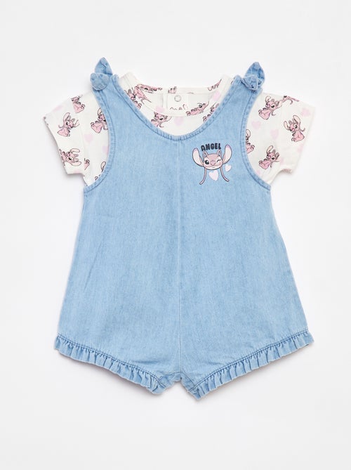 Ensemble tee-shirt + salopette en denim 'Stitch' - Kiabi