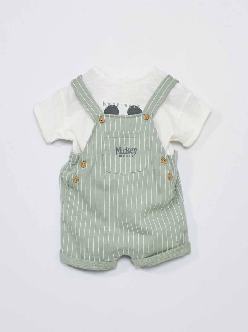 Ensemble tee-shirt + salopette 'Mickey' - 2 pièces Vert - Kiabi