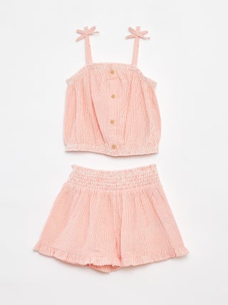 Ensemble top + jupe rayée en matière crêpée - 2 pièces