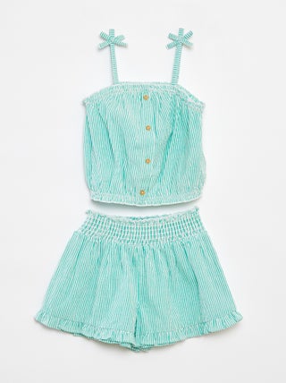 Ensemble top + jupe rayée en matière crêpée - 2 pièces