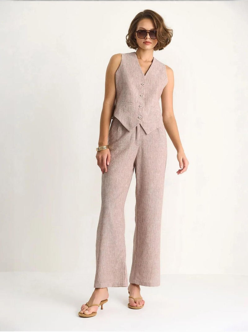 Ensemble trois pièces avec pantalon taille haute, gilet et doublure lucci Beige argile - Kiabi