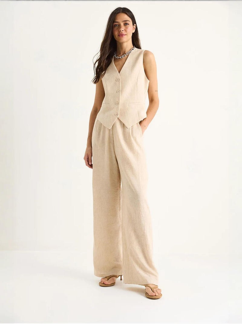 Ensemble trois pièces avec pantalon taille haute, gilet et doublure lucci Beige naturel - Kiabi