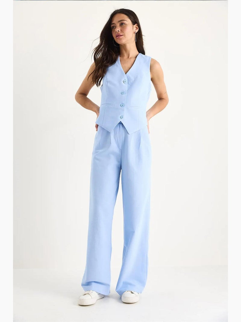 Ensemble trois pièces avec pantalon taille haute, gilet et doublure lucci Bleu ciel - Kiabi