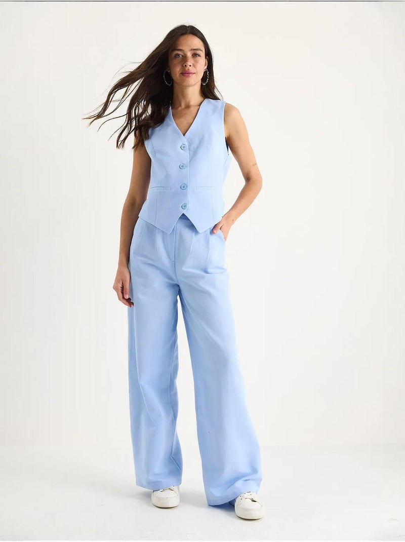 Ensemble trois pièces avec pantalon taille haute, gilet et doublure lucci Bleu ciel - Kiabi