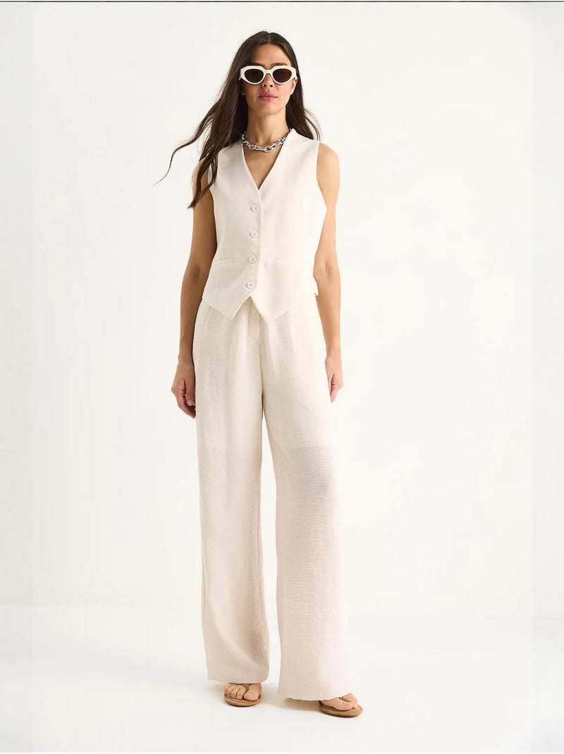Ensemble trois pièces avec pantalon taille haute, gilet et doublure lucci Crème - Kiabi