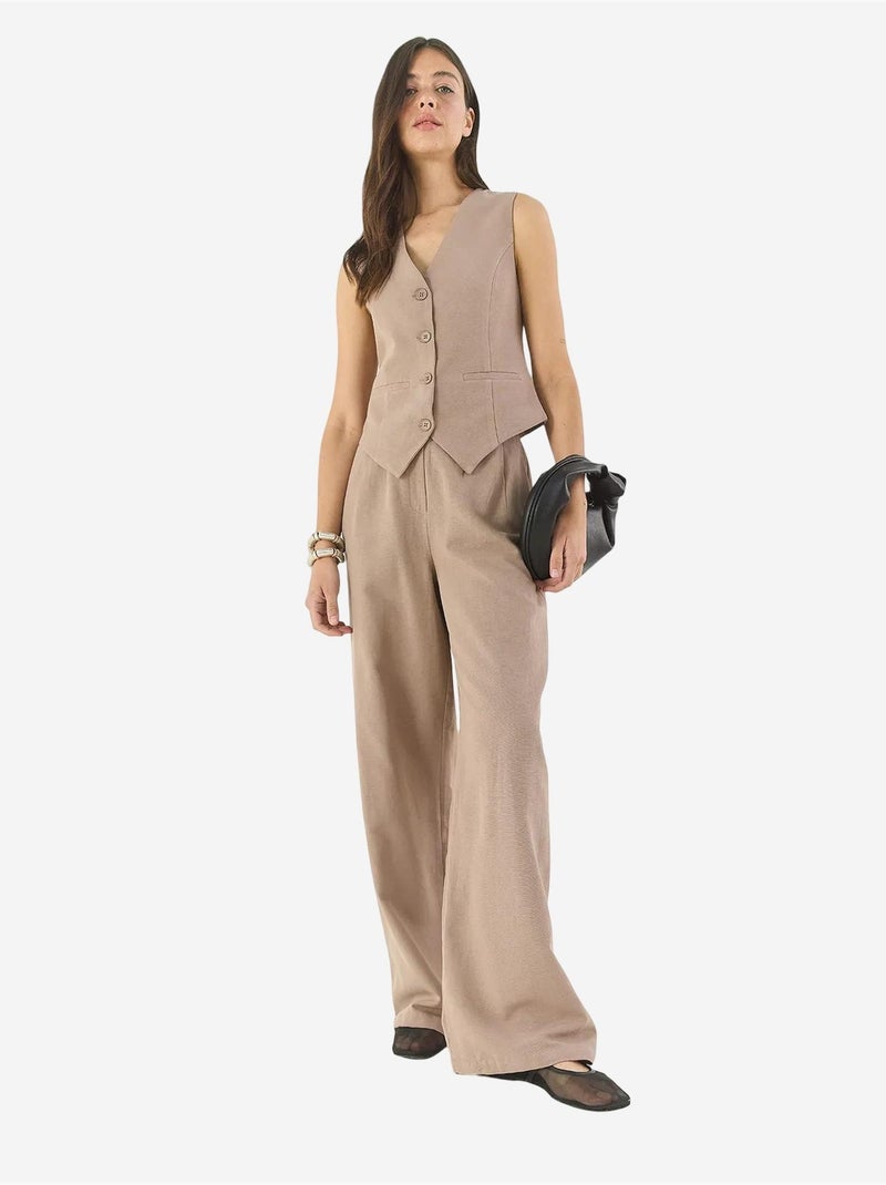 Ensemble trois pièces avec pantalon taille haute, gilet et doublure lucci Marron clair - Kiabi