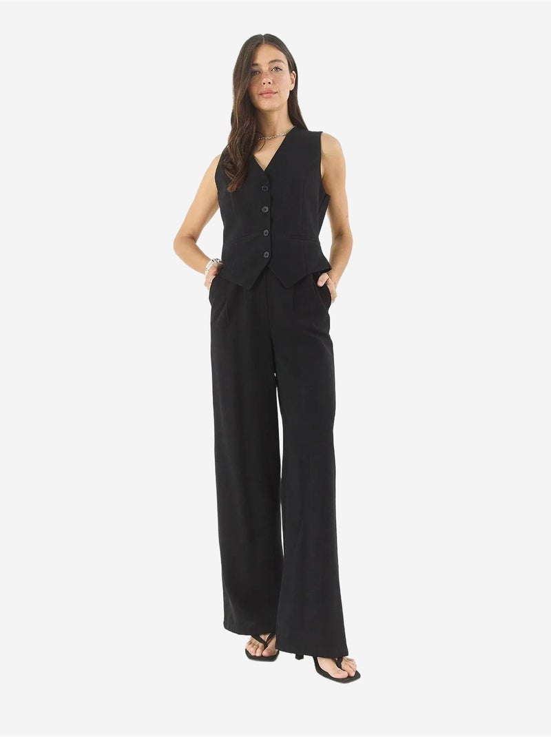 Ensemble trois pièces avec pantalon taille haute, gilet et doublure lucci Noir - Kiabi