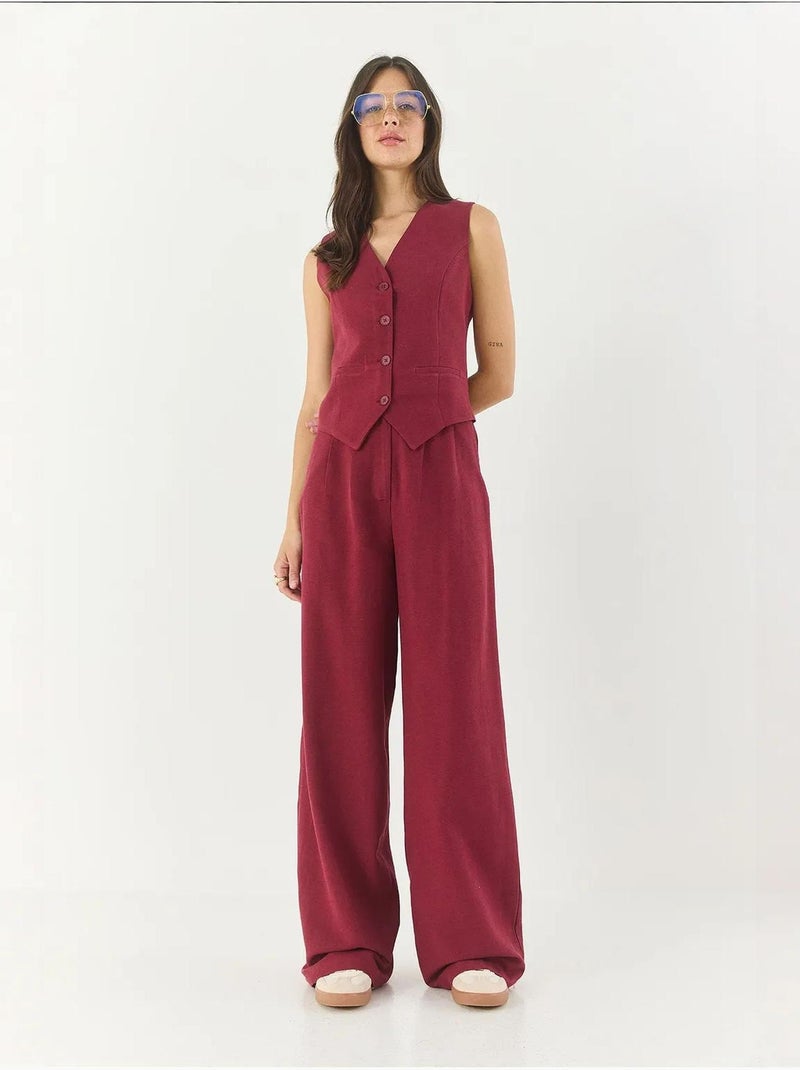 Ensemble trois pièces avec pantalon taille haute, gilet et doublure lucci Rouge bordeaux - Kiabi