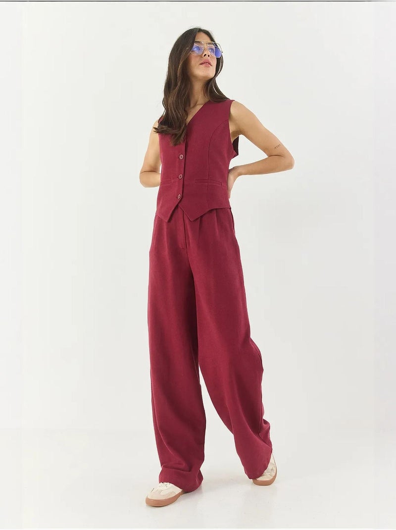 Ensemble trois pièces avec pantalon taille haute, gilet et doublure lucci Rouge bordeaux - Kiabi