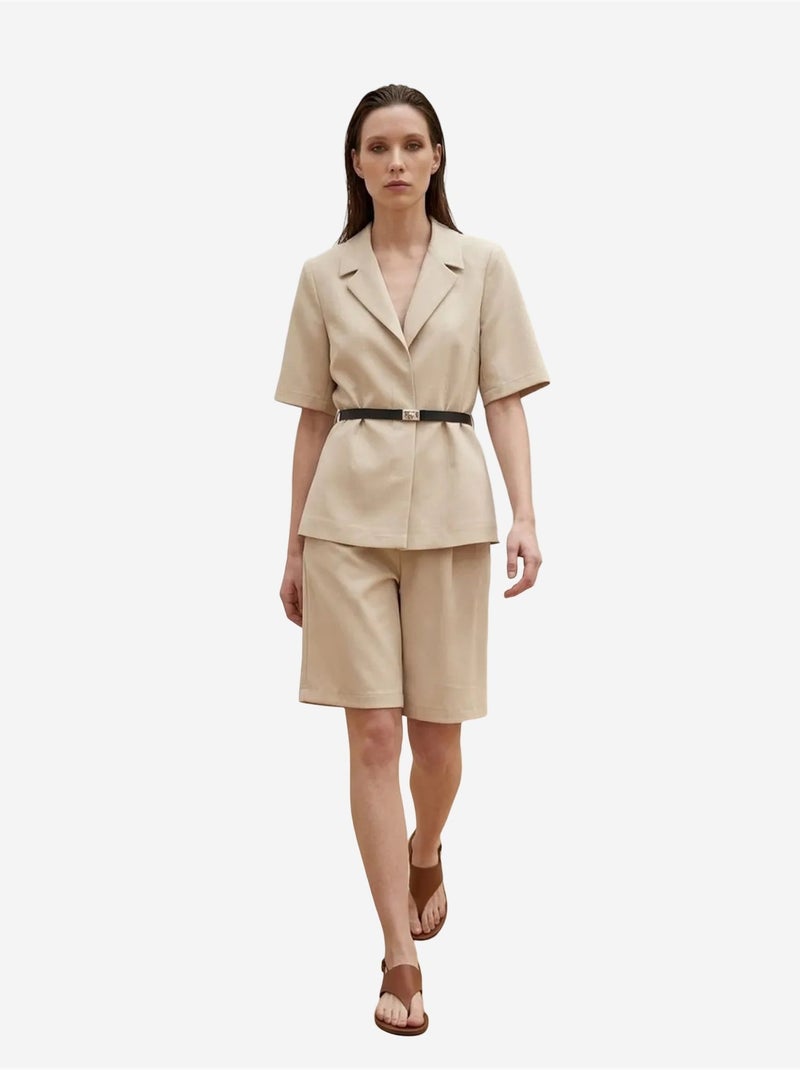 Ensemble veste courte et pantalon large ceinturé my fashion Beige argile - Kiabi