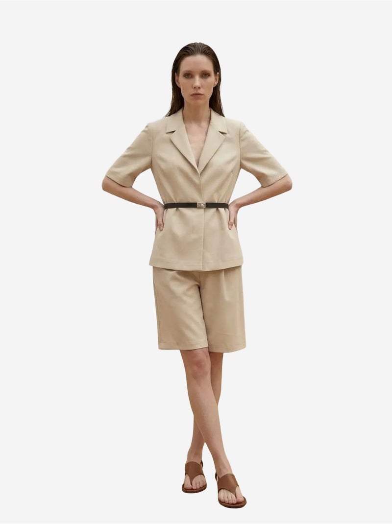 Ensemble veste courte et pantalon large ceinturé my fashion Beige argile - Kiabi