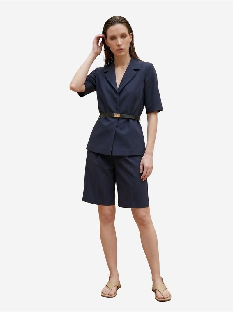 Ensemble veste courte et pantalon large ceinturé my fashion Bleu marine - Kiabi