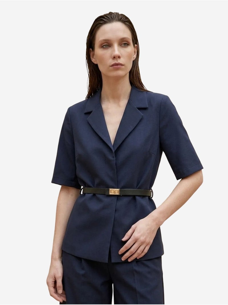 Ensemble veste courte et pantalon large ceinturé my fashion Bleu marine - Kiabi
