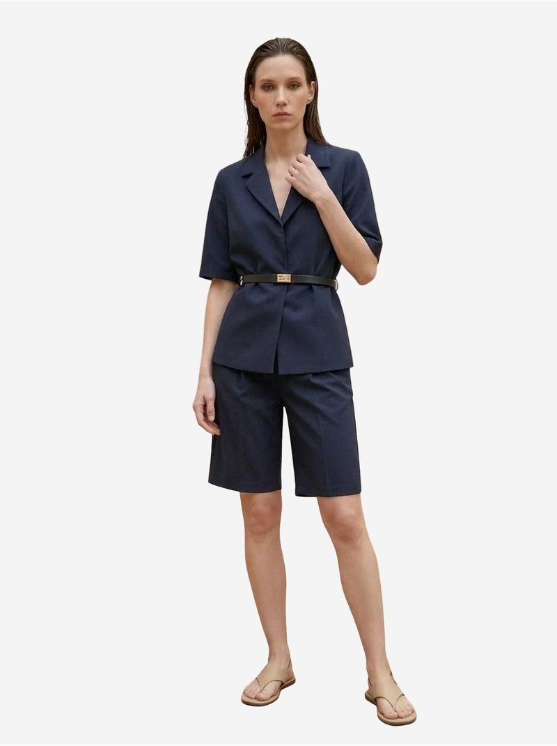 Ensemble veste courte et pantalon large ceinturé my fashion Bleu marine - Kiabi