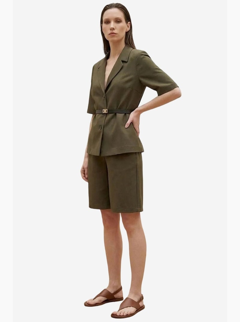 Ensemble veste courte et pantalon large ceinturé my fashion Vert kaki - Kiabi