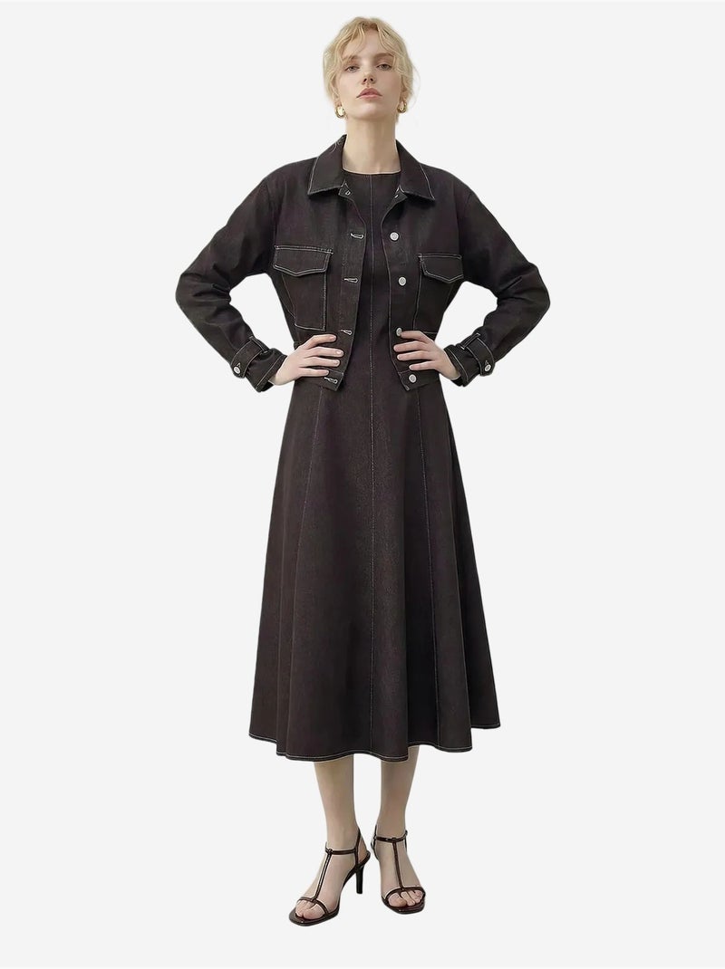 Ensemble veste en denim et pantalon large lucci Marron foncé - Kiabi