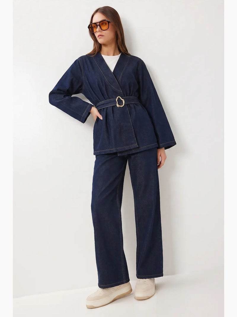 Ensemble veste et pantalon large en gabardine de coton istanbul Bleu marine - Kiabi
