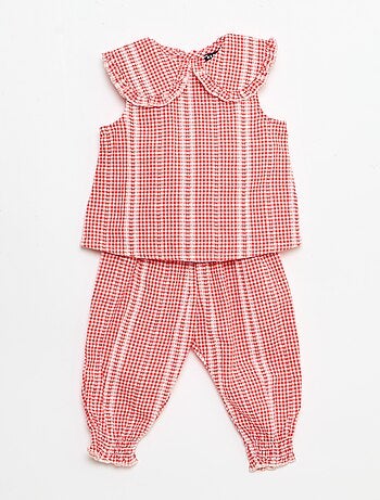 Ensemble vichy 2 pièces blouse + pantalon