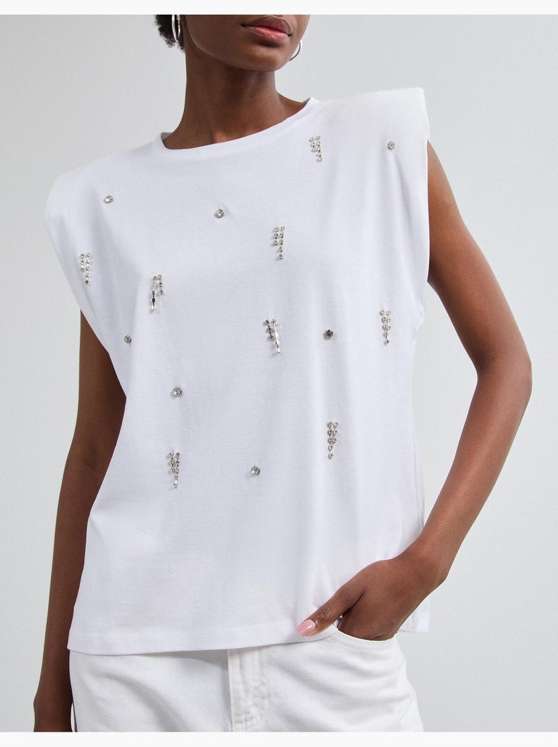 Épaulettes de t-shirt avec des paillettes, mo fashion Blanc - Kiabi