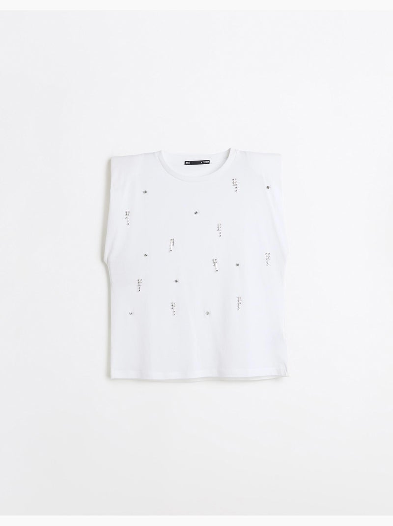 Épaulettes de t-shirt avec des paillettes, mo fashion Blanc - Kiabi