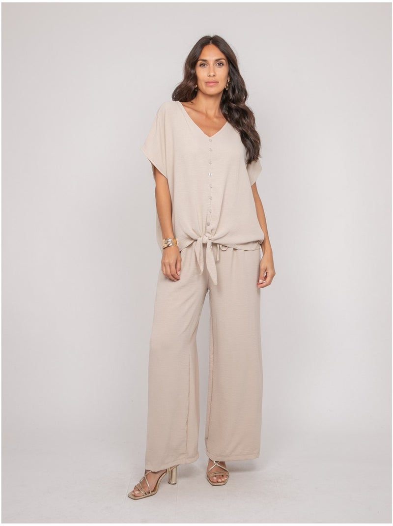 ERELL wijdvallende broek Beige - Kiabi